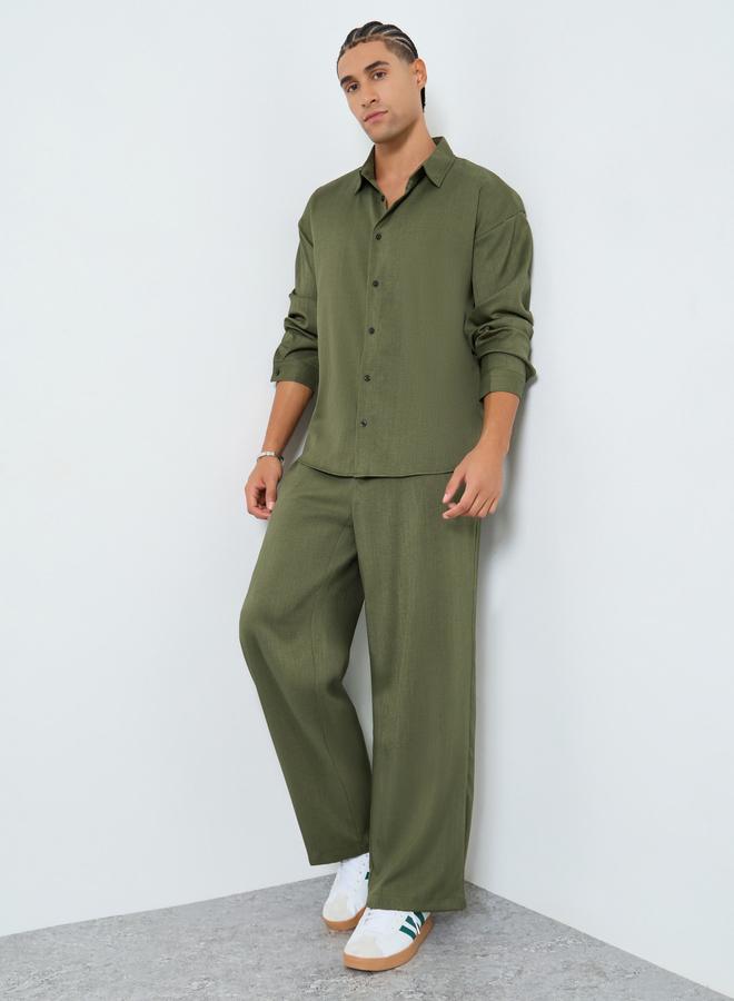 Take Two Men Green Solid Button Front Shirt and Pants Co-Ords - Image 1
